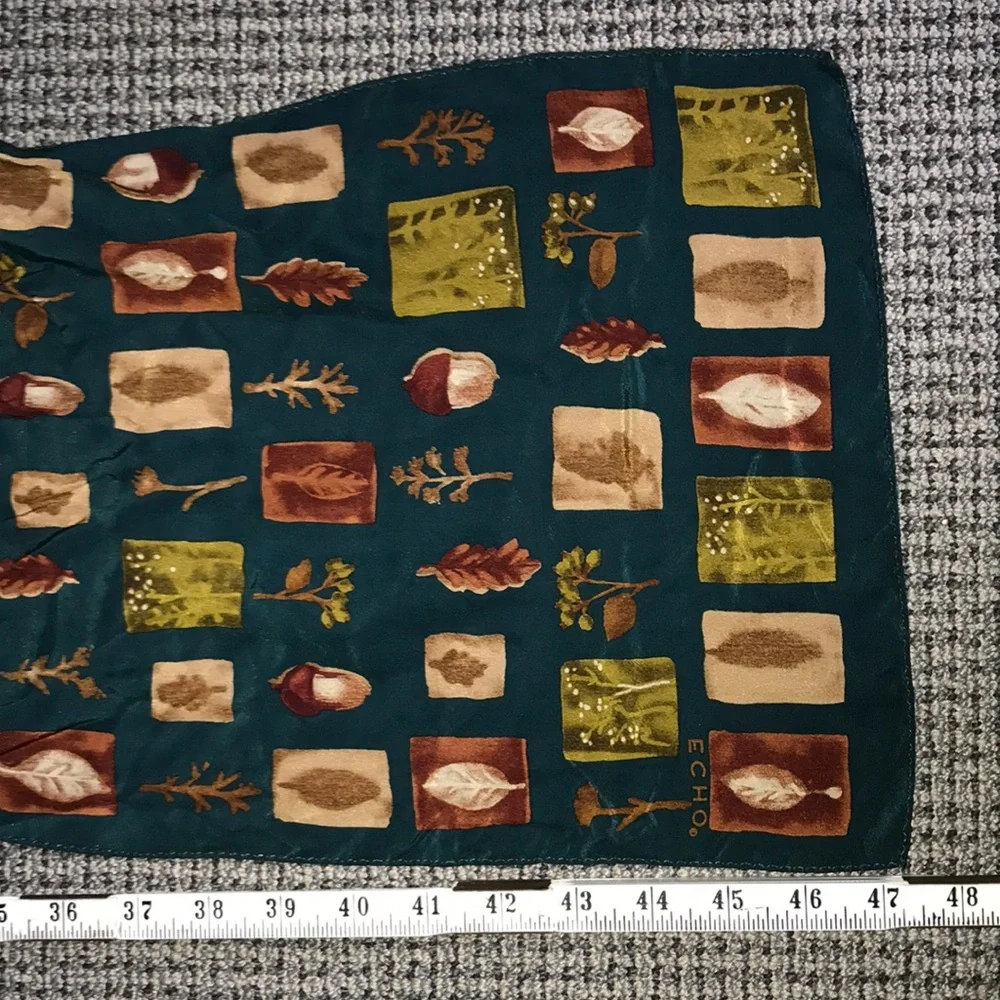 Silk Scarf‎ with Teal, Rust and Mustard Geometric Print